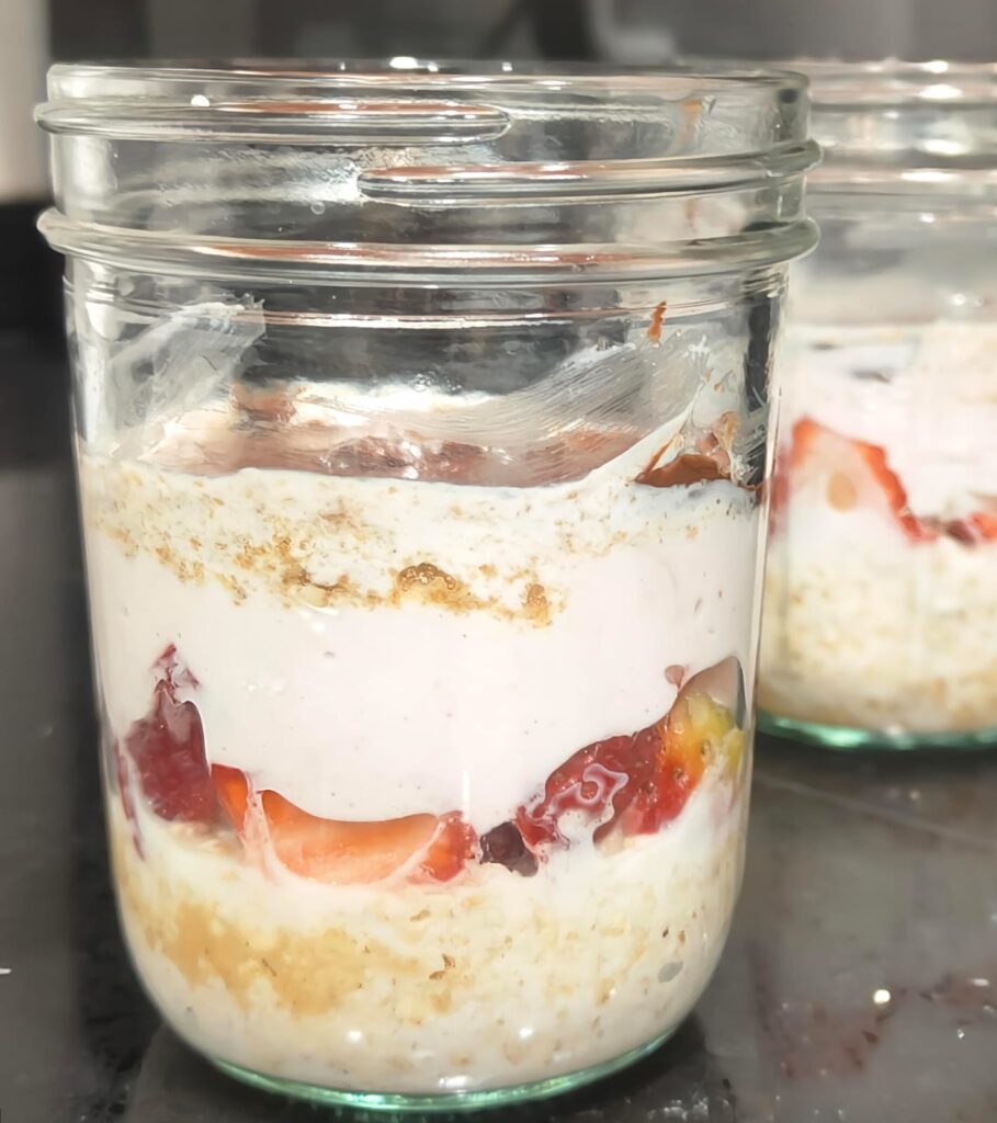 strawberry overnight oats in a jar